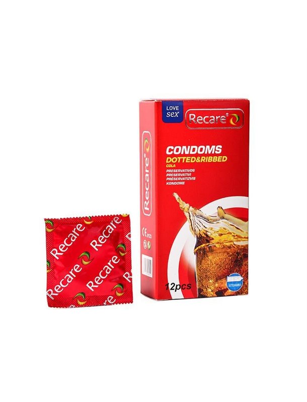 Презервативи Recare Cola Dotted&Ribbed Condoms 12 шт, з пухирцями та ребрами, аромат: Кола