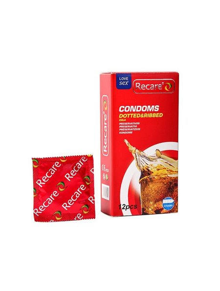 Презервативи Recare Cola Dotted&Ribbed Condoms 12 шт, з пухирцями та ребрами, аромат: Кола