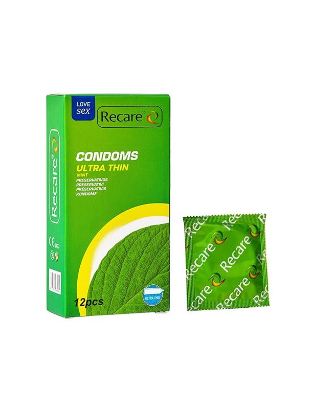 Презервативи Ultra Thin Mint Condoms Recare 12 шт, ультратонкі, аромат: м'ята