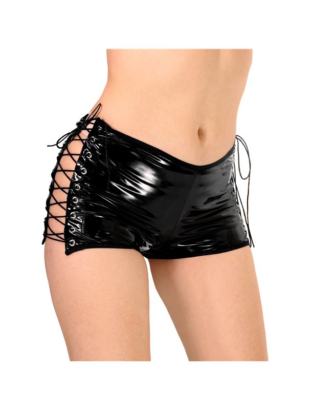 Лаковані шортики на шнурівці Art of Sex - Kylie, чорні, розмір XS-M