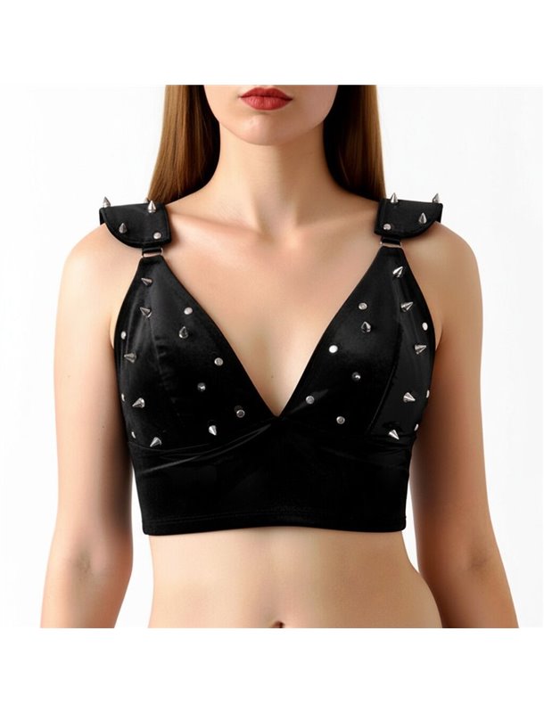 Ліф з шипами Art of Sex - Mistress, чорний з ефектом мокрого оксамиту, розмір M