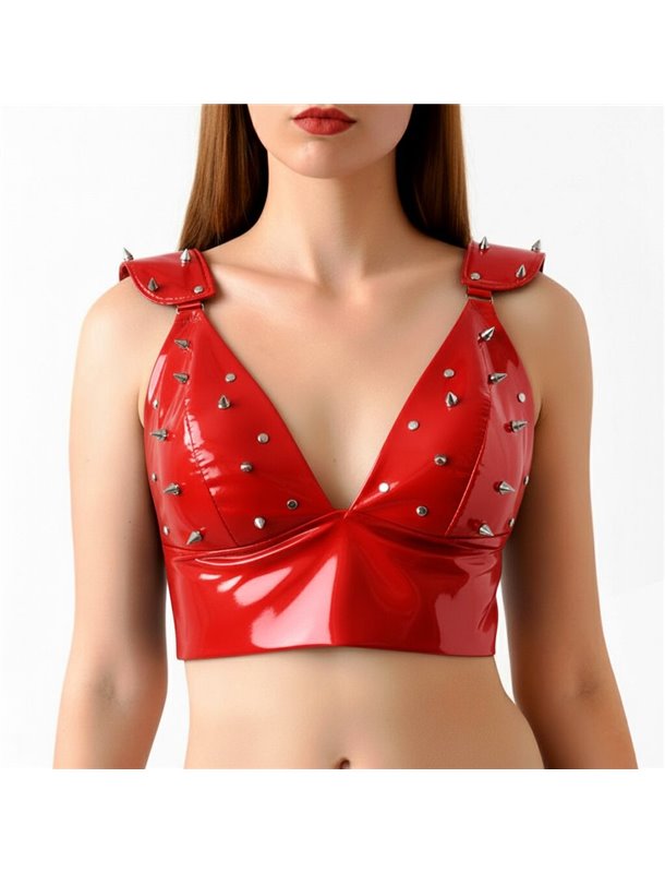 Лакований вініловий ліф з шипами Art of Sex - Mistress, червоний, розмір L