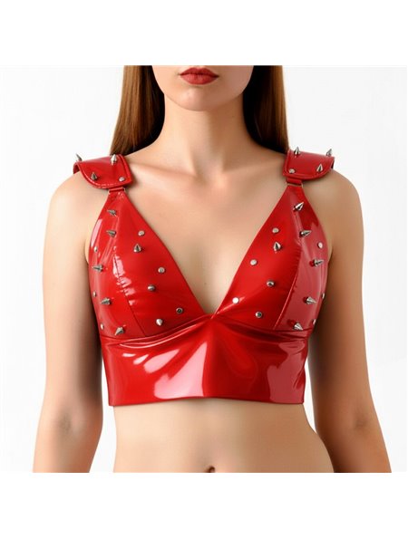 Лакований вініловий ліф з шипами Art of Sex - Mistress, червоний, розмір L