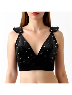 Ліф з шипами Art of Sex - Mistress, чорний з ефектом мокрого оксамиту, розмір L