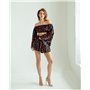 Жіночий костюм "Cherry" (блуза+спідниця-шорти) італійський шовк Вишні на чорному 5202 QC фото - Luxbikini