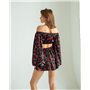 Жіночий костюм "Cherry" (блуза+спідниця-шорти) італійський шовк Вишні на чорному 5202 QC фото - Luxbikini