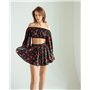 Жіночий костюм "Cherry" (блуза+спідниця-шорти) італійський шовк Вишні на чорному 5203 QC фото - Luxbikini