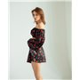 Жіночий костюм "Cherry" (блуза+спідниця-шорти) італійський шовк Вишні на чорному 5203 QC фото - Luxbikini