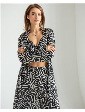 Піжамний костюм-трійка Helen італійський шовк (бра+халат+штани) Чорний з білим 5194 QC фото - Luxbikini