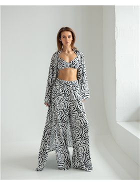 Піжамний костюм-трійка Helen італійський шовк (бра+халат+штани) Білий з чорним 5192 QC фото - Luxbikini