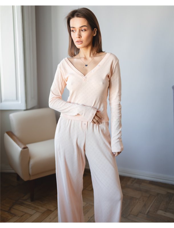 Піжамний костюм-трійка "Nicoletta" (кофта+шорти+штани) тканина трикотаж Персиковий 5181 QC фото - Luxbikini