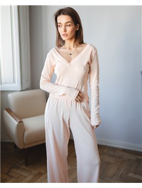 Піжамний костюм-трійка "Nicoletta" (кофта+шорти+штани) тканина трикотаж Персиковий 5182 QC фото - Luxbikini