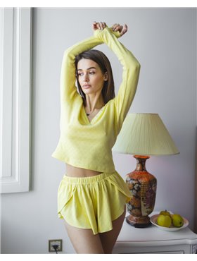 Піжамний костюм-трійка "Nicoletta" (кофта+шорти+штани) тканина трикотаж Жовтий 5179 QC фото - Luxbikini