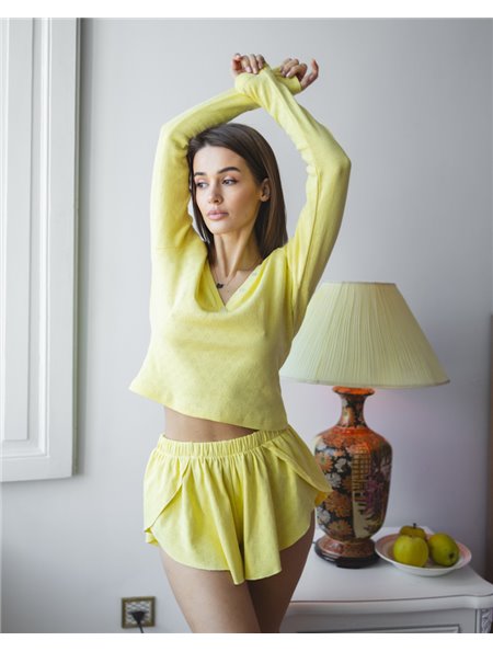 Піжамний костюм-трійка "Nicoletta" (кофта+шорти+штани) тканина трикотаж Жовтий 5179 QC фото - Luxbikini