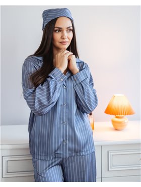Піжама "Kleo" в смужку шовк Армані + хустинка Синій 5170 QC фото - Luxbikini