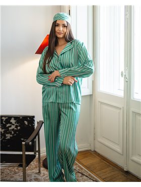 Піжама "Kleo" в смужку шовк Армані + хустинка Зелений 5163 QC фото - Luxbikini