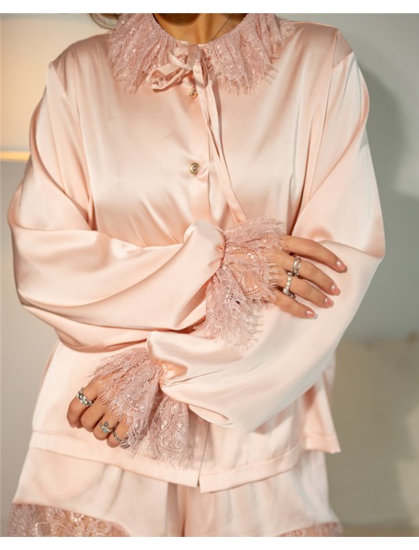 Жіноча піжама "Juliette" тканина шовк Армані преміум + мереживо Персиковий 5154 QC фото - Luxbikini