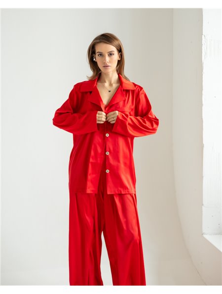 Піжамний костюм-трійка "Georgia" тканина шовк Армані + мереживо (сорочка+майка+штани) Червоний 5141 QC фото - Luxbikini