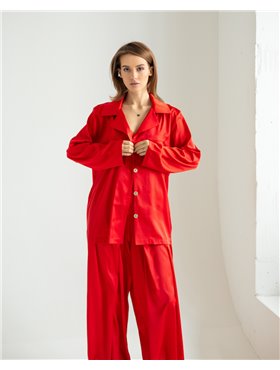 Піжамний костюм-трійка "Georgia" тканина шовк Армані + мереживо (сорочка+майка+штани) Червоний 5142 QC фото - Luxbikini