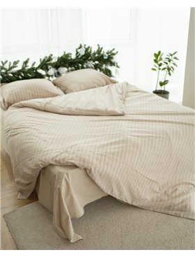 Постільний комплект "Смужка" тканина Льон + Ранфорс (розмір євро) 5136 QC фото - Luxbikini