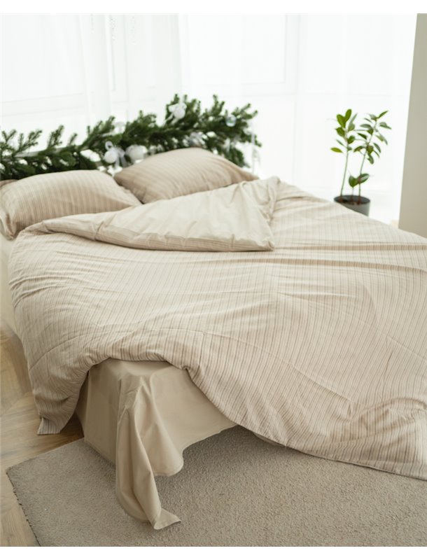 Постільний комплект "Смужка" тканина Льон + Ранфорс (розмір євро) 5136 QC фото - Luxbikini