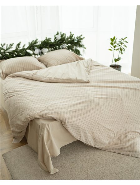 Постільний комплект "Смужка" тканина Льон + Ранфорс (розмір євро) 5136 QC фото - Luxbikini