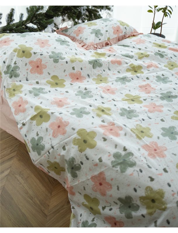 Постільний комплект "Квіти" тканина преміальний Ранфорс (розмір євро) 5127 QC фото - Luxbikini
