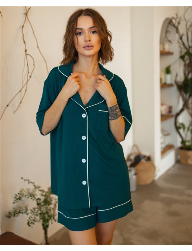 Жіноча піжама "Dakota" тканина трикотаж двунитка Смарагдовий 4865 QC фото - Luxbikini