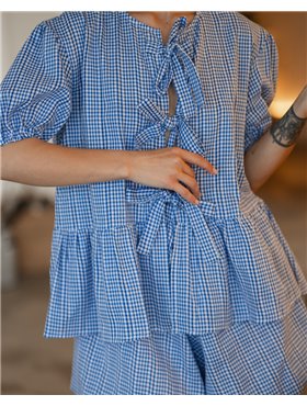 Домашній костюм "Montana" тканина бавовна + мереживо Синій 4856 QC фото - Luxbikini