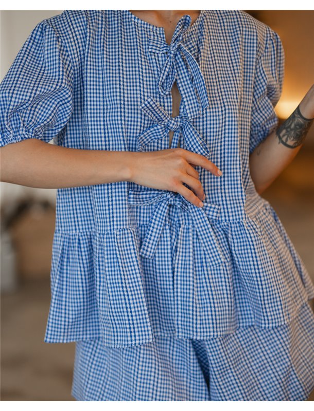 Домашній костюм "Montana" тканина бавовна + мереживо Синій 4856 QC фото - Luxbikini