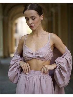 Піжамний костюм-трійка Diana шліфований льон (бра+халат+штани) Пудра 4843 QC фото - Luxbikini