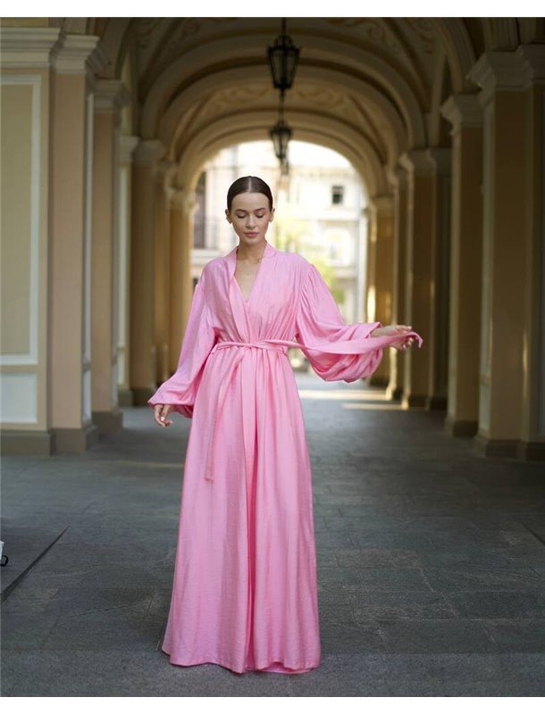 Піжамний костюм-трійка Diana шліфований льон (бра+халат+штани) Рожевий 4839 QC фото - Luxbikini