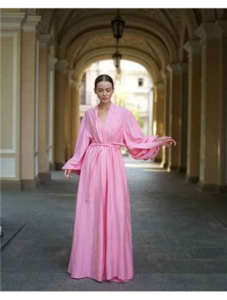 Піжамний костюм-трійка Diana шліфований льон (бра+халат+штани) Рожевий 4839 QC фото - Luxbikini