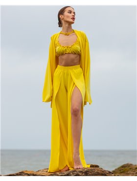 Домашній костюм "Afina" (халат+топ+штани) трикотаж двунитка Жовтий 4837 QC фото - Luxbikini