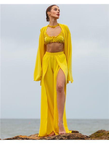 Домашній костюм "Afina" (халат+топ+штани) трикотаж двунитка Жовтий 4837 QC фото - Luxbikini