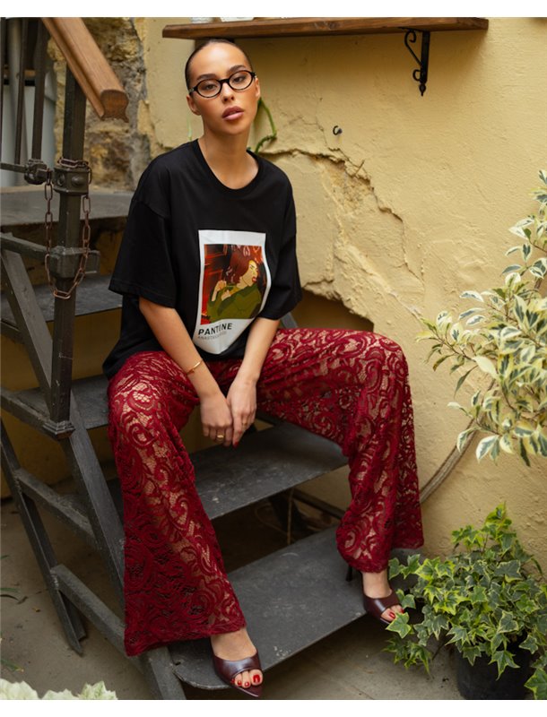 Штани з тканини мереживо Бордовий 4801 QC фото - Luxbikini