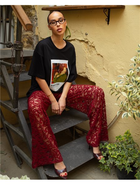 Штани з тканини мереживо Бордовий 4802 QC фото - Luxbikini