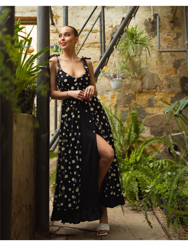 Сукня "Katrina" тканина батист + сітка Ромашки на чорному 4794 QC фото - Luxbikini