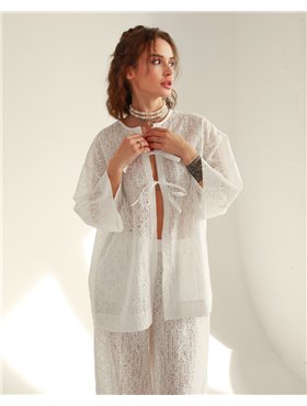 Домашній костюм "Elvina" тканина гіпюр Білий 4753 QC фото - Luxbikini