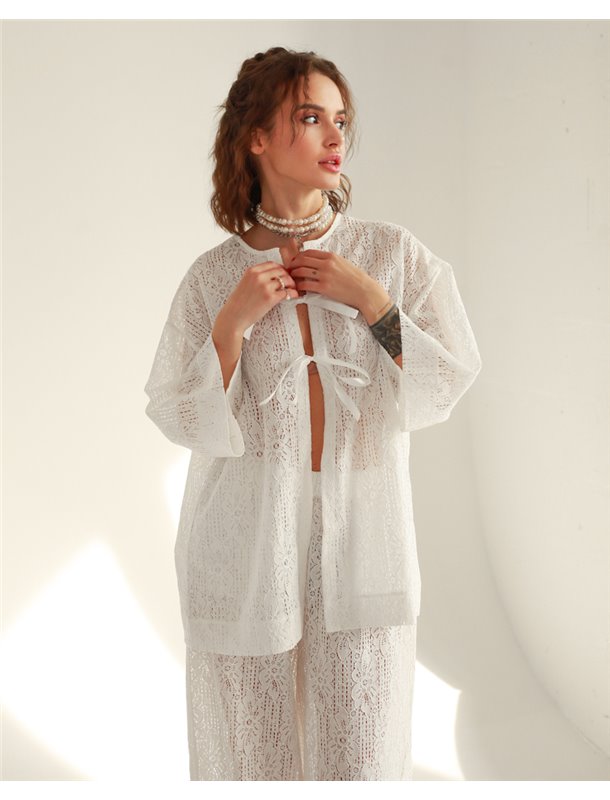 Домашній костюм "Elvina" тканина гіпюр Білий 4753 QC фото - Luxbikini