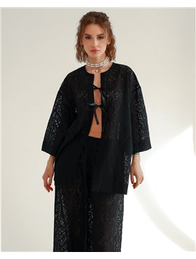 Домашній костюм "Elvina" тканина гіпюр Чорний 4750 QC фото - Luxbikini