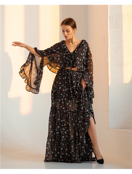 Костюм "Señorita" (блуза+спідниця) тканина шифон Чорний 4712 QC фото - Luxbikini