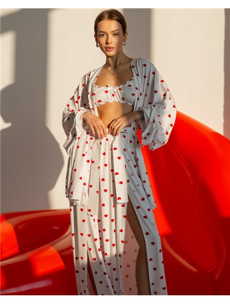 Домашній костюм "Afina" (халат+топ+штани) трикотаж двунитка Серця 4702 QC фото - Luxbikini