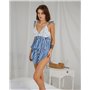 Жіноча піжама "Nora" шовк Армані + мереживо Синьо-білий 4697 QC фото - Luxbikini
