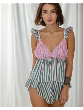 Жіноча піжама "Nora" шовк Армані + мереживо Зелено-рожевий 4693 QC фото - Luxbikini