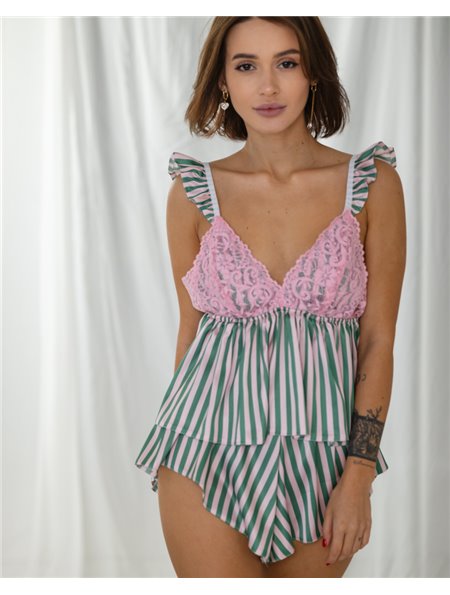 Жіноча піжама "Nora" шовк Армані + мереживо Зелено-рожевий 4693 QC фото - Luxbikini