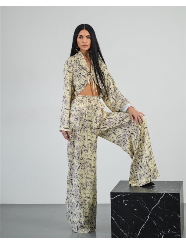 Жіночий костюм-трійка (сорочка+штани+шорти) "Liora" шовк сатин дабл Жовтий 4677 QC фото - Luxbikini