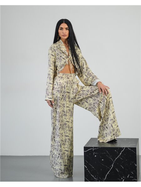 Жіночий костюм-трійка (сорочка+штани+шорти) "Liora" шовк сатин дабл Жовтий 4677 QC фото - Luxbikini