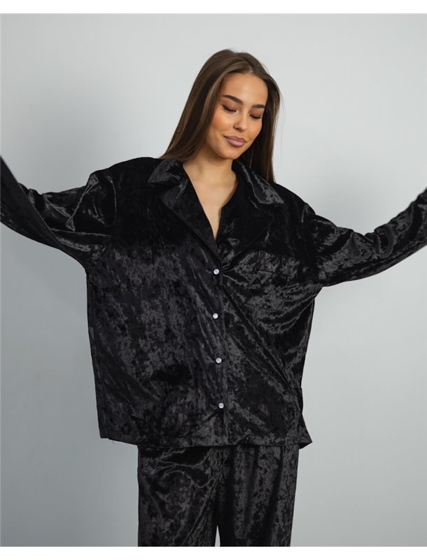 Піжама "Vella" мармуровий велюр + мереживо Чорний 4673 QC фото - Luxbikini