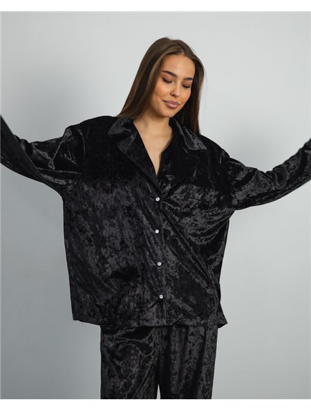 Піжама "Vella" мармуровий велюр + мереживо Чорний 4674 QC фото - Luxbikini